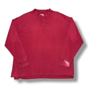 Vintage Garment Dyed Henley Shirt Cabelas Faded Cotton 90s Long Sleeve Red XL